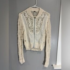 Free People Sun Storm Bomber Jacket  in Ivory Combo Boho Bohemian Hippie Small
